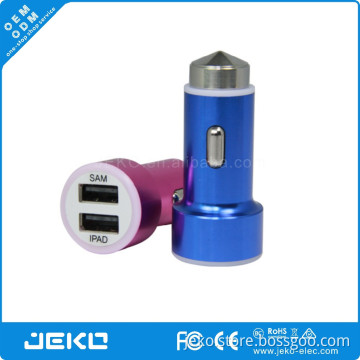 Full metal 2 USB car charger metal car charger with function of breaking window